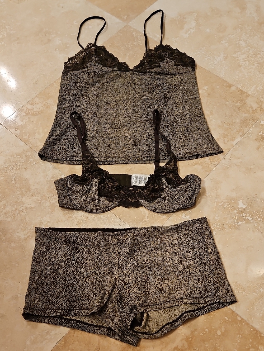 Calvin Klein Brown Speckle Lace-Trim Cami, Bra & Brief/Panty Set